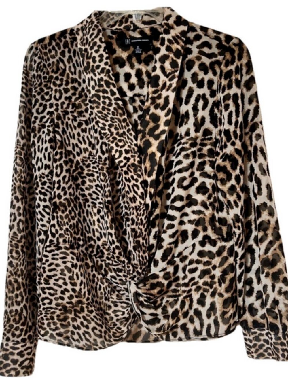 INC Women's Animal Print Top Long Sleeve Blouse surplice neckline Size Medium